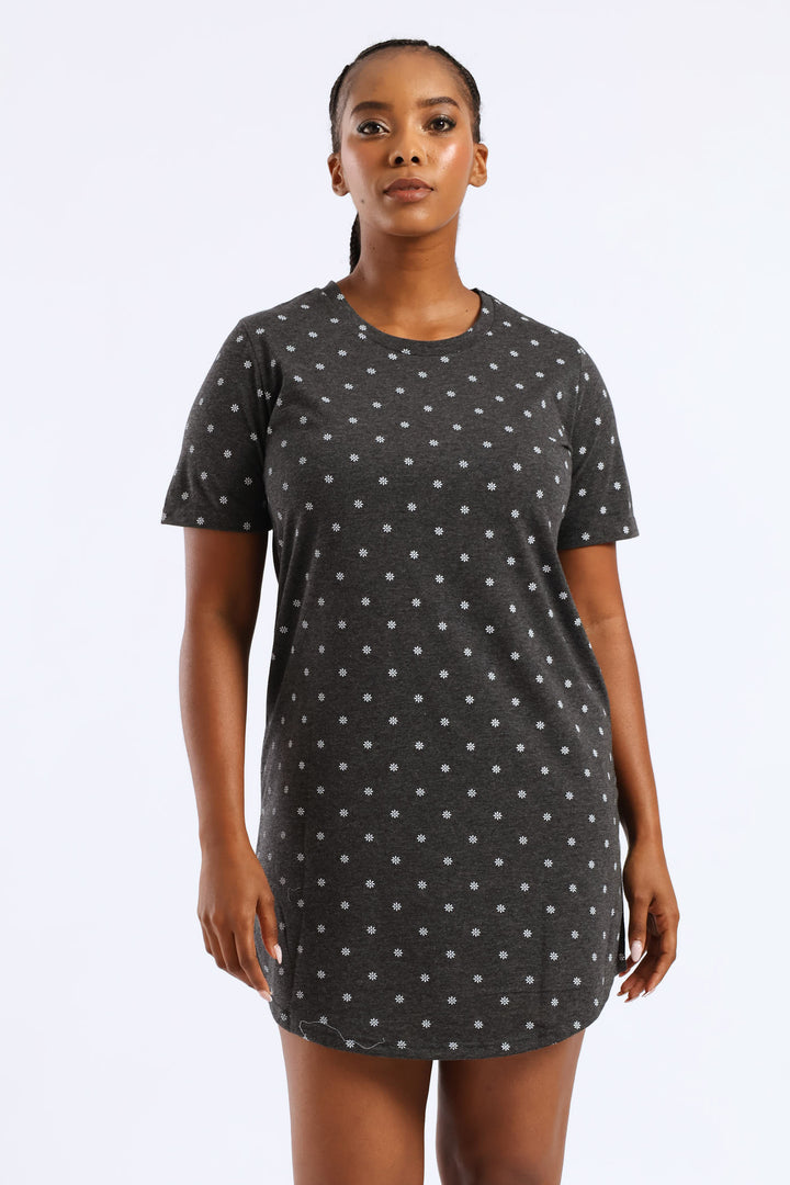 Mirco Spots Short Sleepshirt - Charcoal Melange