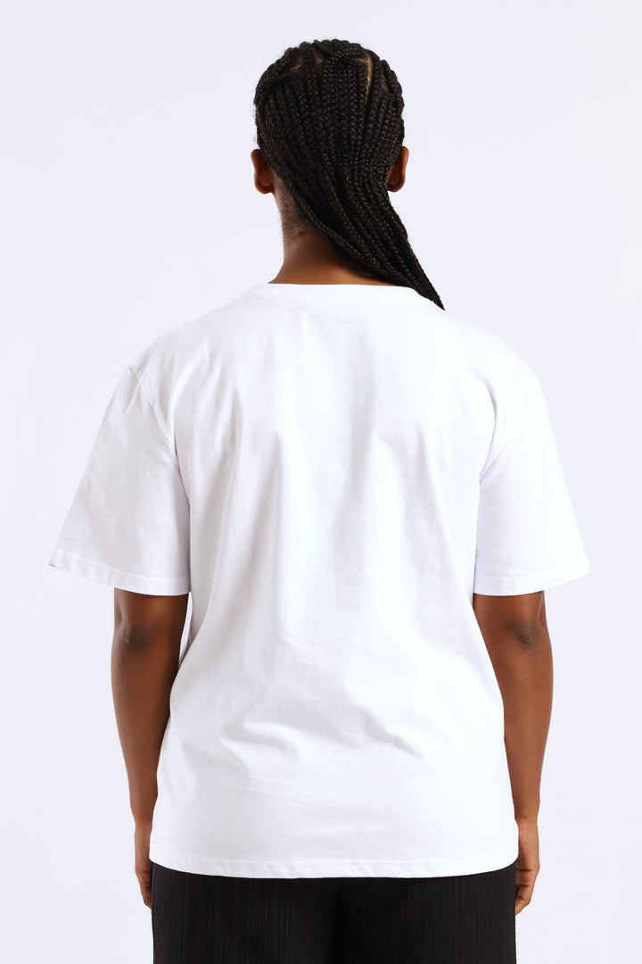 Lilly Diamante Rib Neck Tee - White/Blue