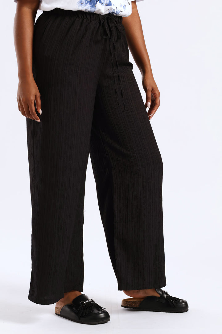 Pull On Drawstring Crinkle Wideleg Pant - Black