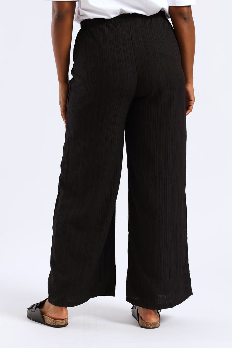 Pull On Drawstring Crinkle Wideleg Pant - Black