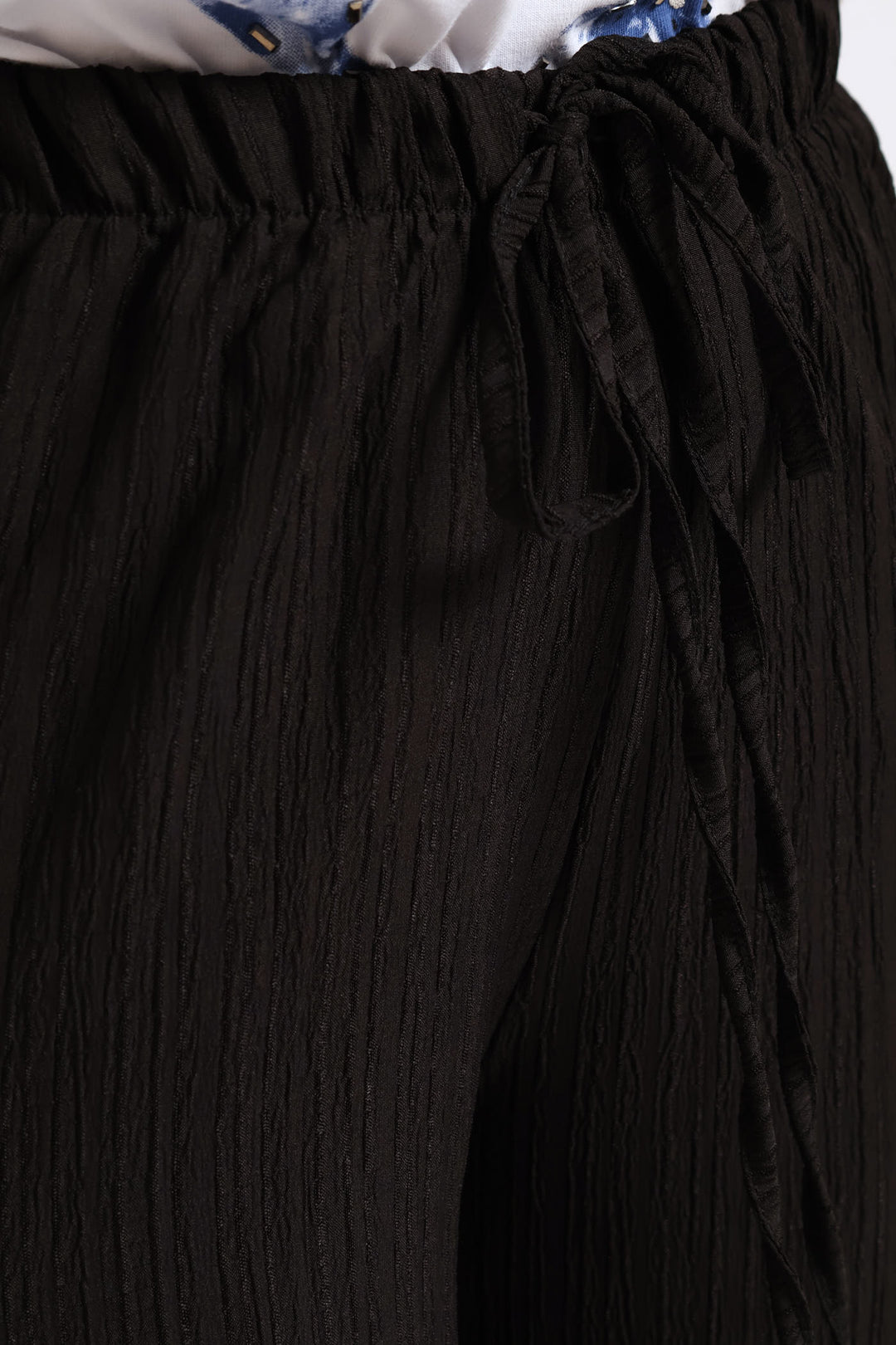 Pull On Drawstring Crinkle Wideleg Pant - Black