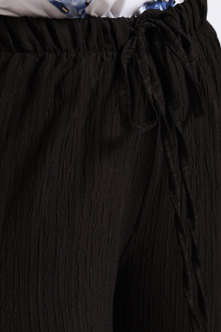 Pull On Drawstring Crinkle Wideleg Pant - Black