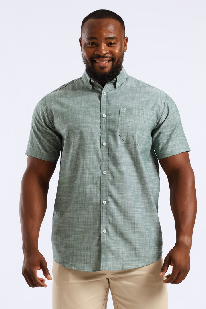 2 Tone Slub Button Down Shirt - Moss Green