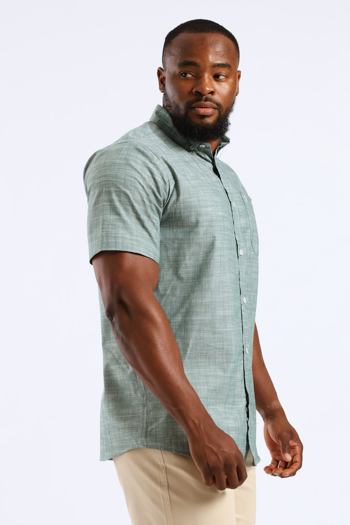 2 Tone Slub Button Down Shirt - Moss Green