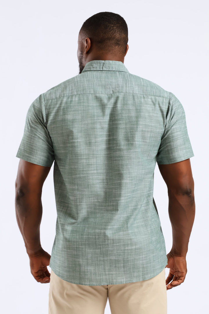 2 Tone Slub Button Down Shirt - Moss Green