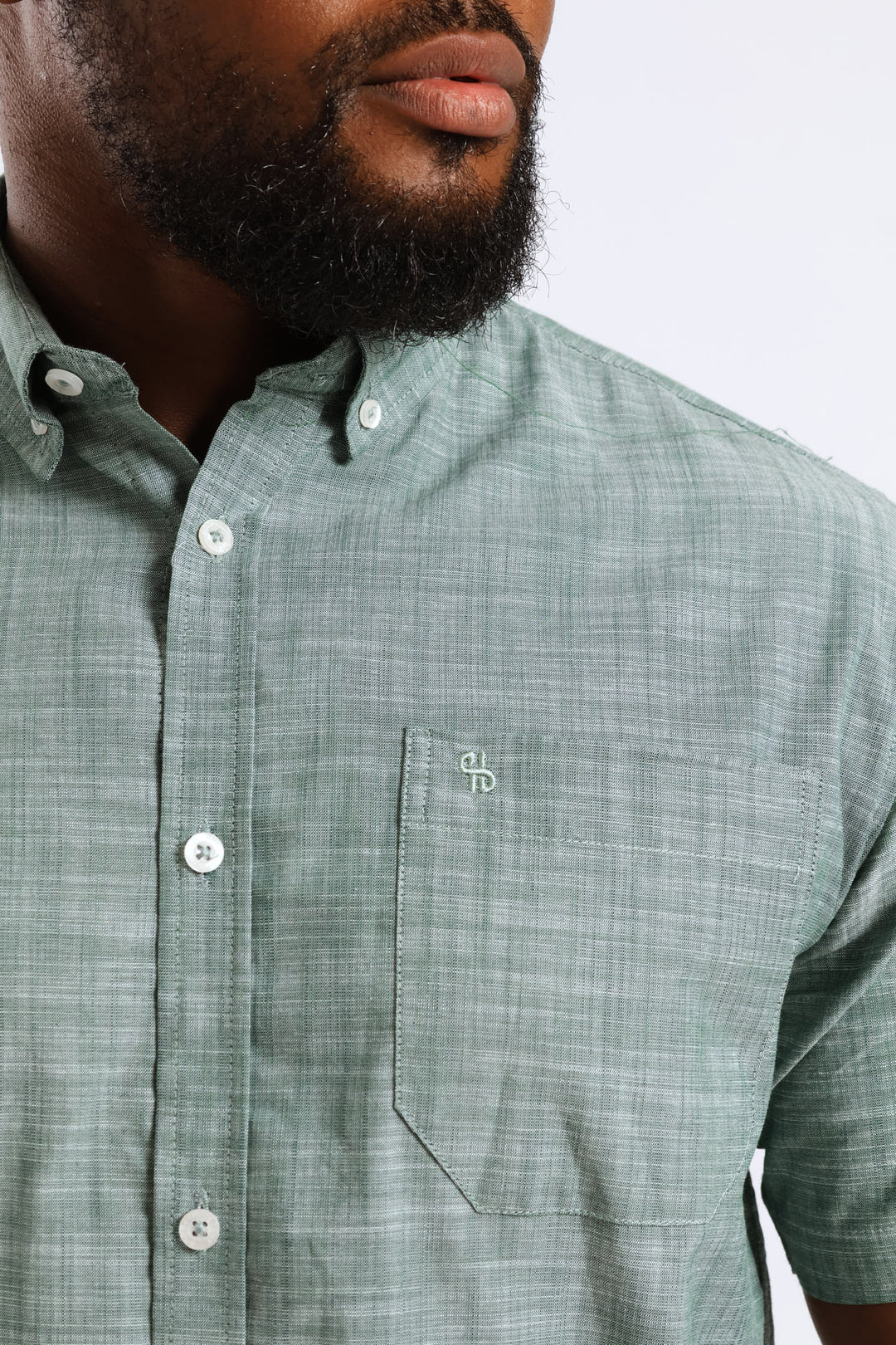 2 Tone Slub Button Down Shirt - Moss Green
