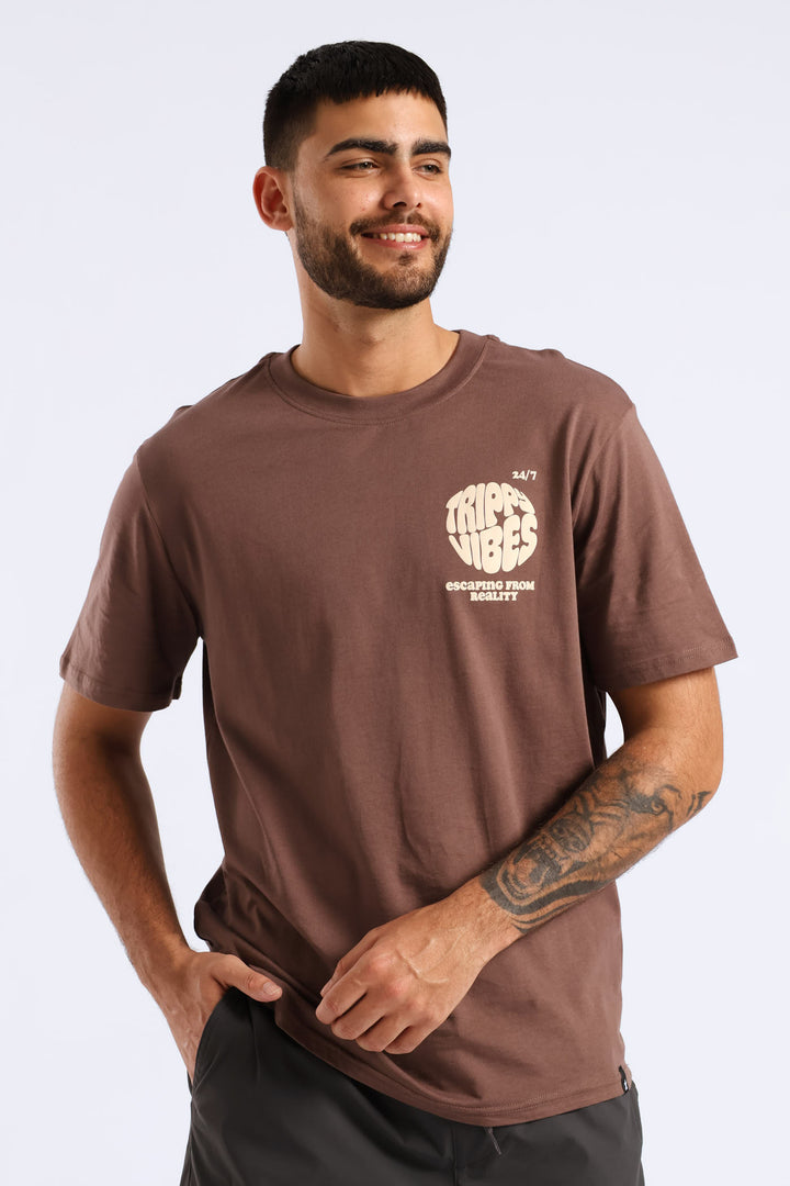 Trippy Vibes Print Tee - Brown