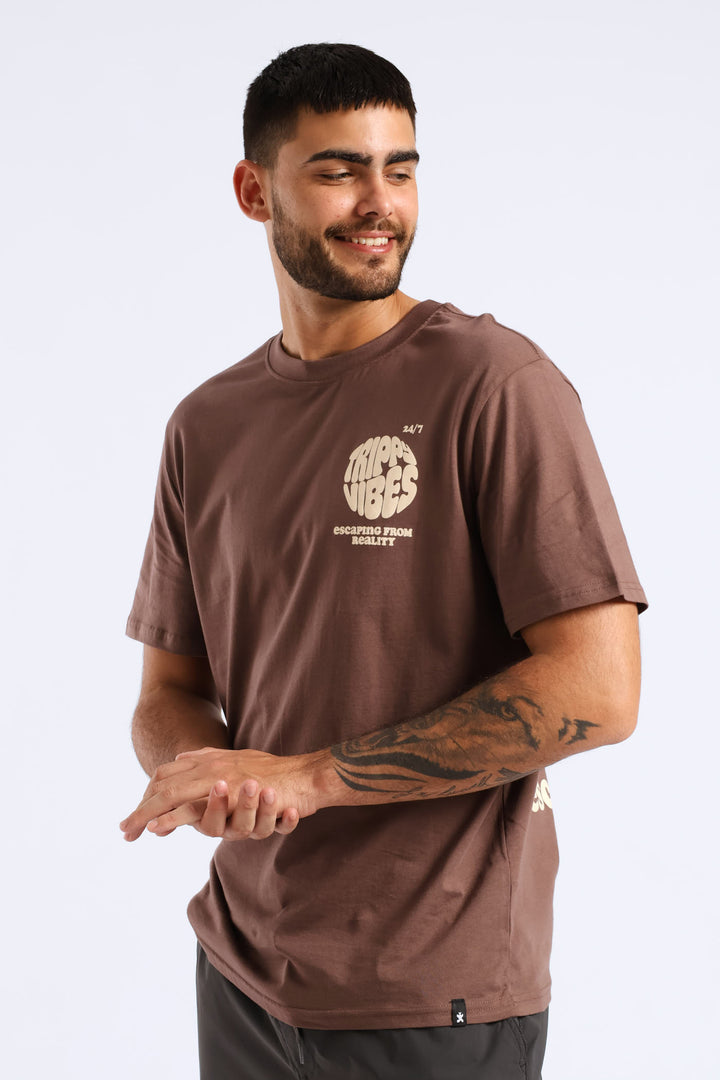 Trippy Vibes Print Tee - Brown