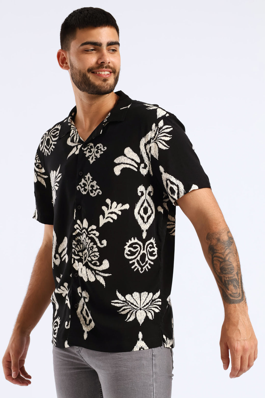 Print Viscose Shirt - Black
