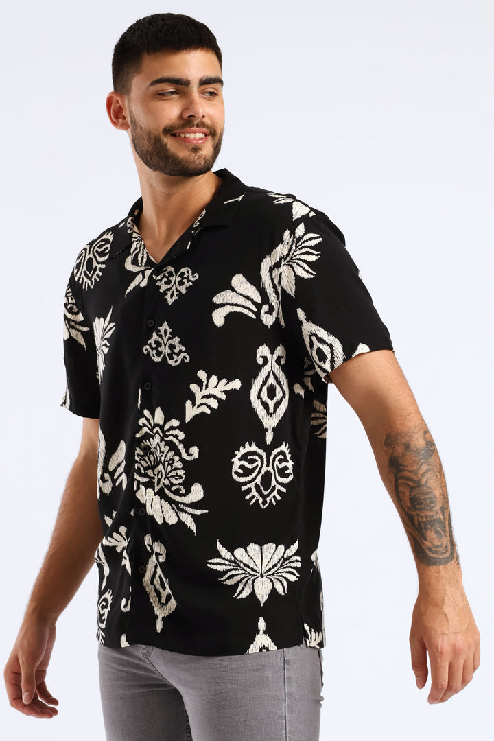 Print Viscose Shirt - Black