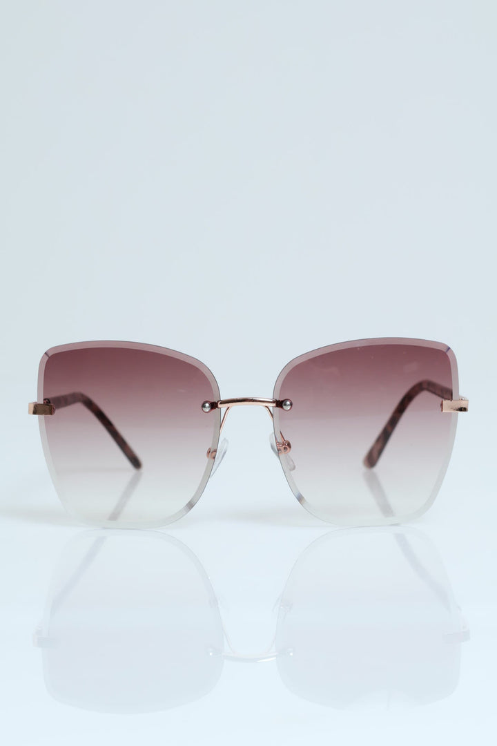 Frameless Square Gradient Temple Sunglasses - Rose Gold