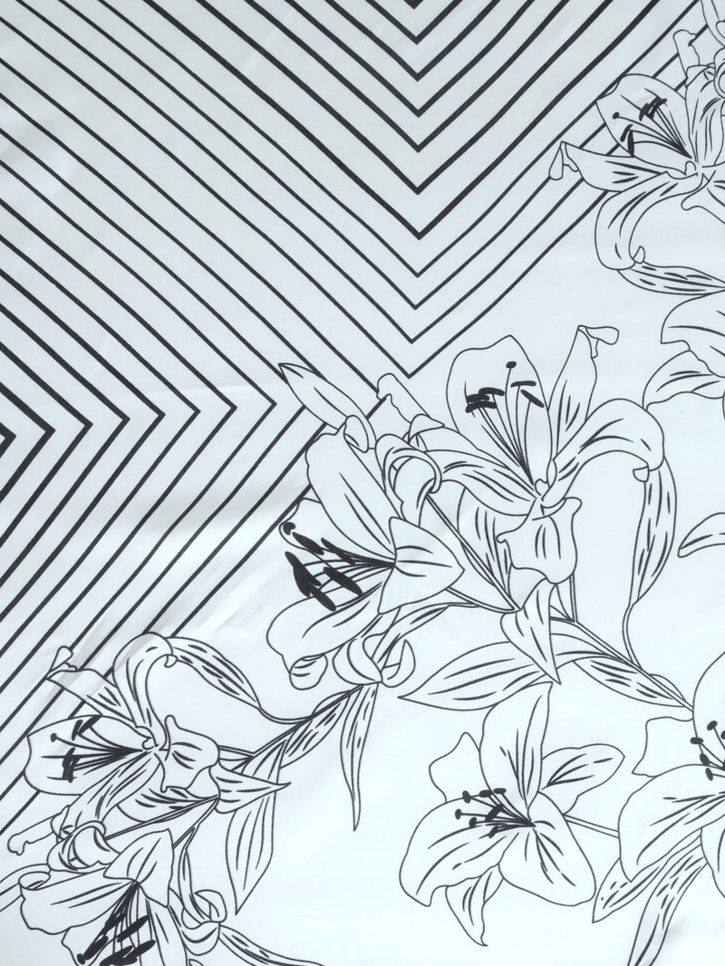 Stripe & Floral Satin Feel Scarf - Black/White