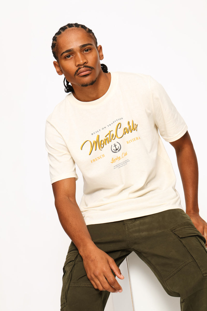 Monte Carlo Front Print Tee - Ecru