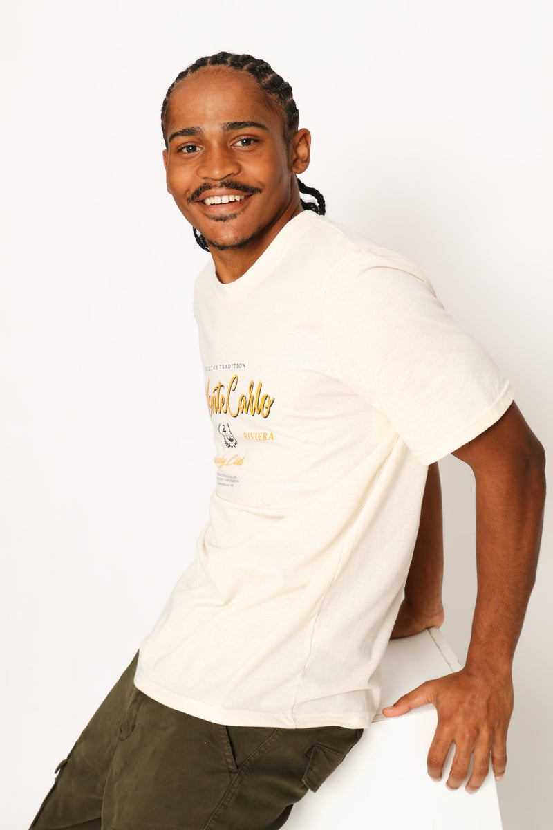Monte Carlo Front Print Tee - Ecru