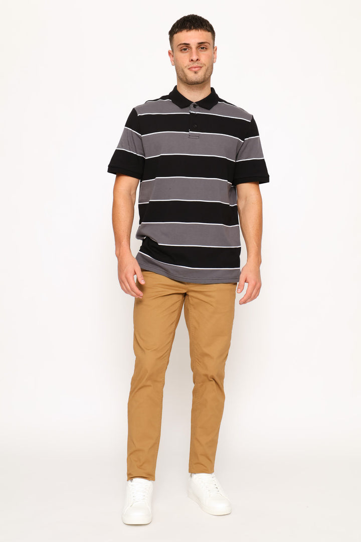 Wide Stripe Golfer - Black/Grey/White