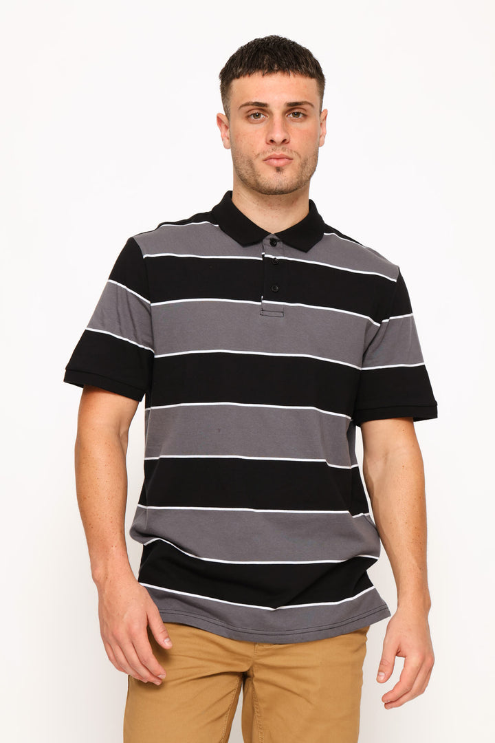 Wide Stripe Golfer - Black/Grey/White