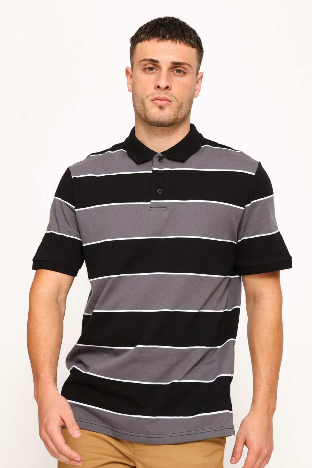 Wide Stripe Golfer - Black/Grey/White