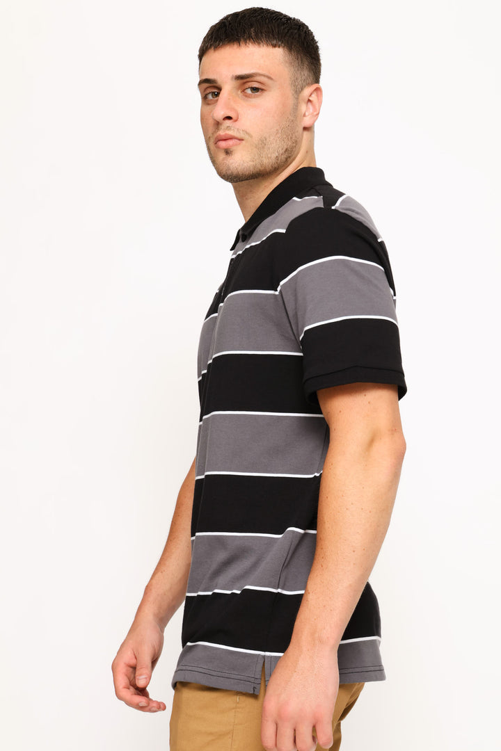 Wide Stripe Golfer - Black/Grey/White