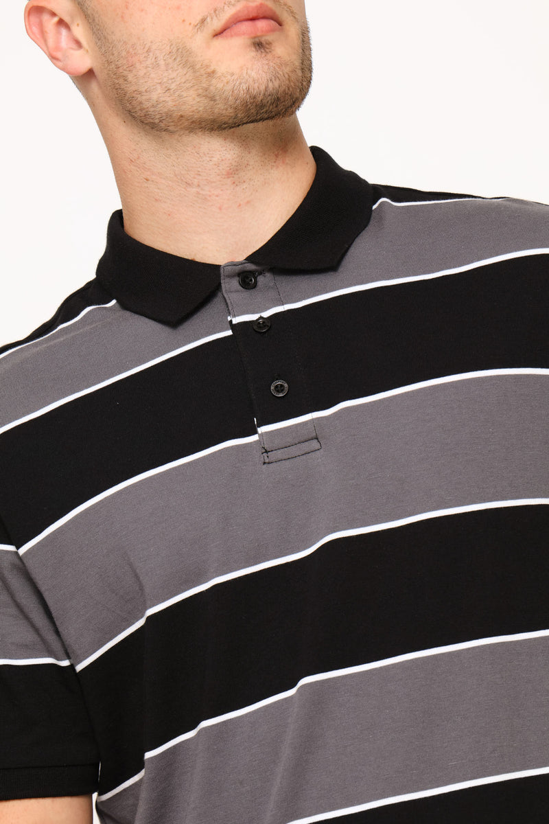 Wide Stripe Golfer - Black/Grey/White