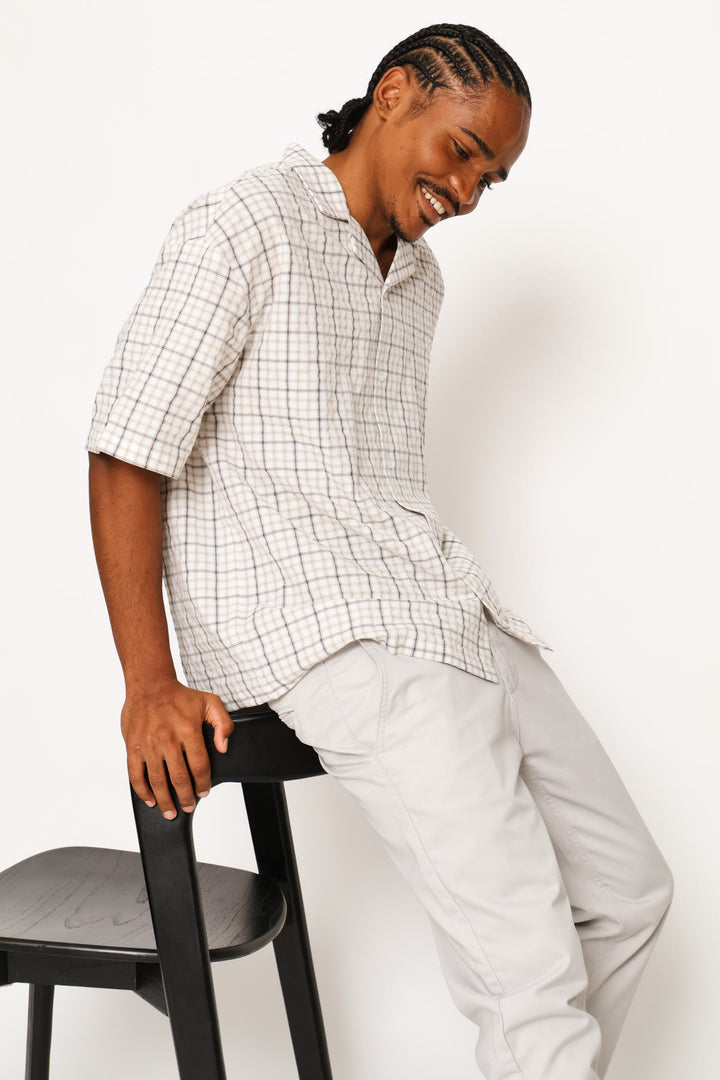 Mini Check Boxy Shirt - Stone