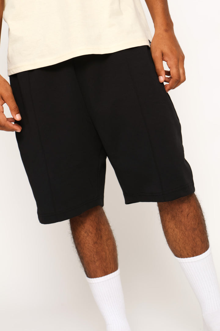 Pintuck Fleece Shorts - Black