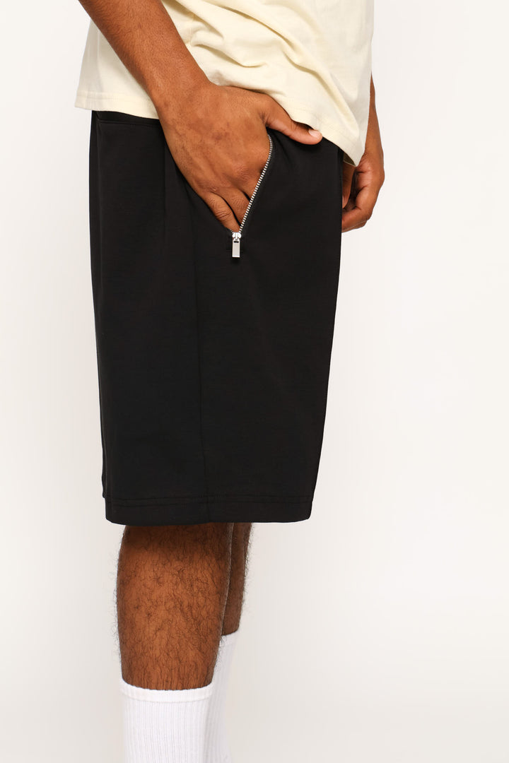 Pintuck Fleece Shorts - Black