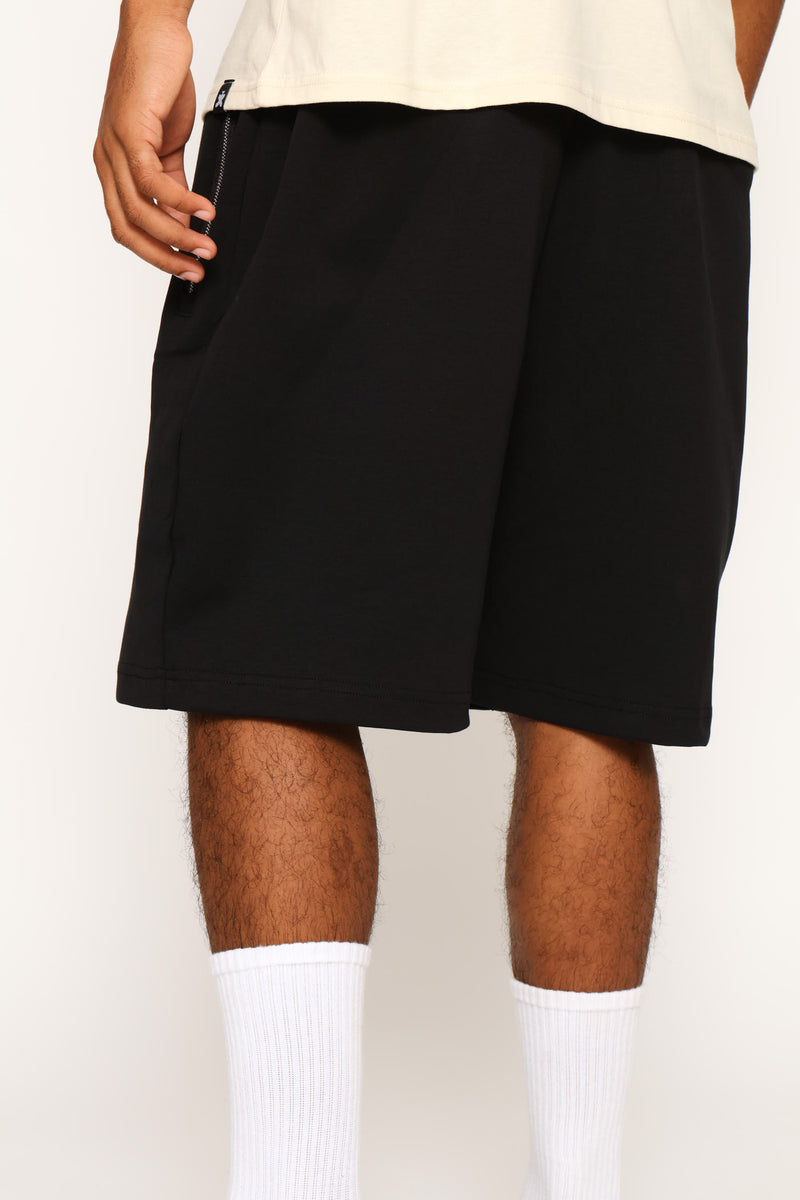 Pintuck Fleece Shorts - Black