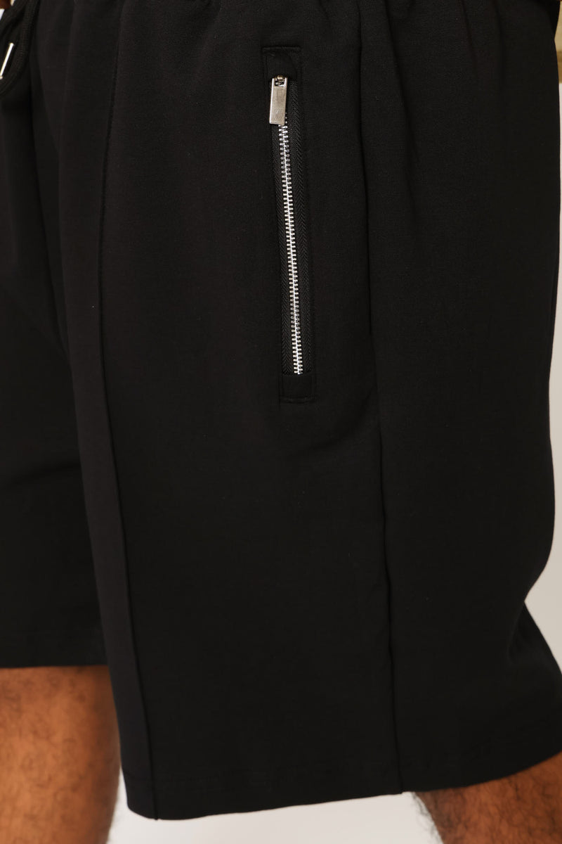 Pintuck Fleece Shorts - Black