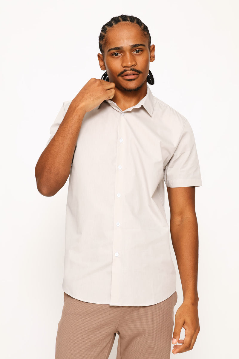 Short Sleeve Basic Shirt - Light Grey