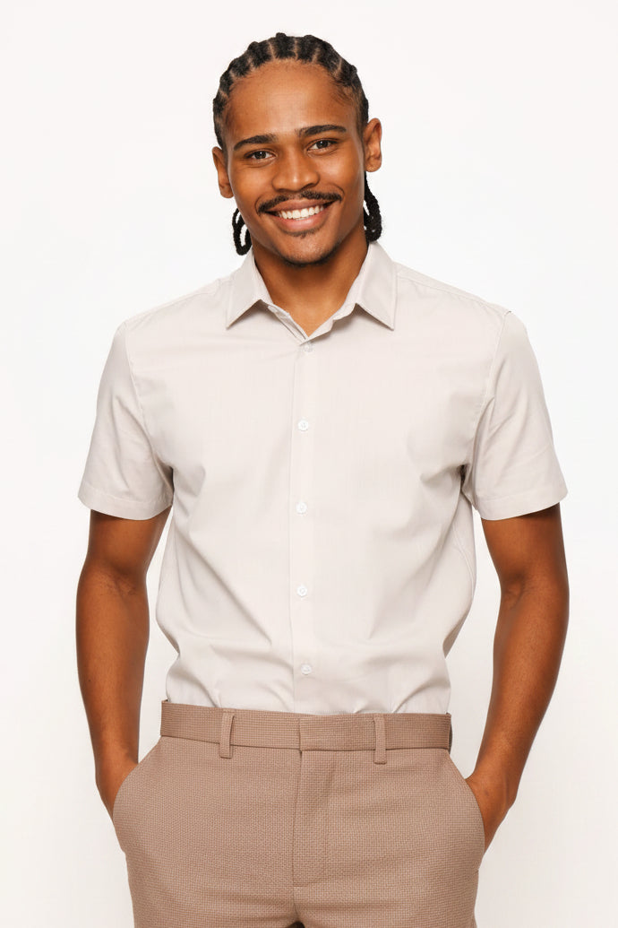 Short Sleeve Basic Shirt - Light Grey