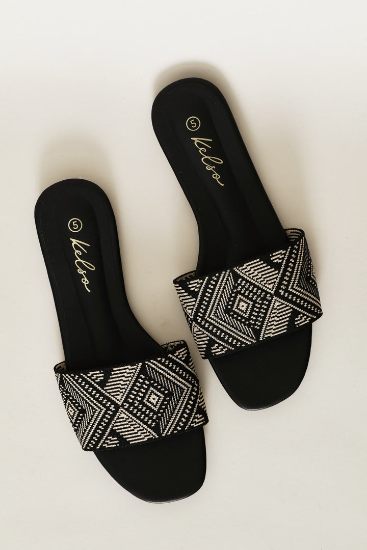 Tribal Design Mule Sandal - Black