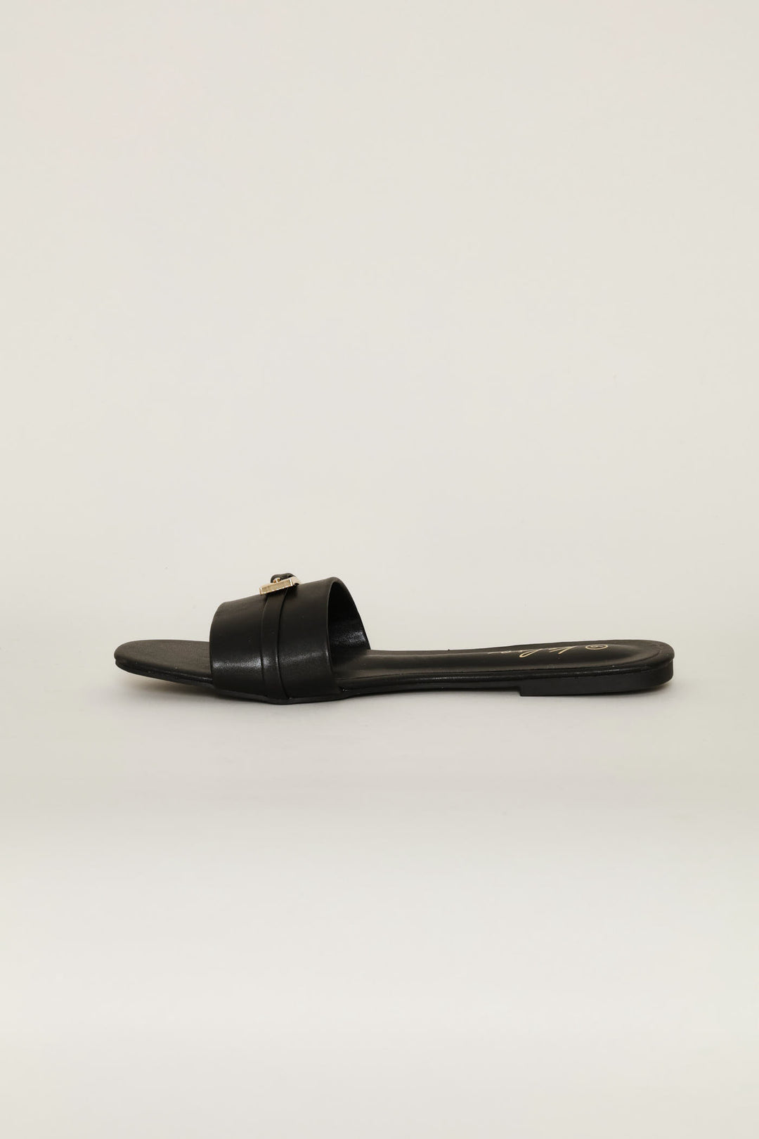 Long Buckle Trim Mule Sandal - Black
