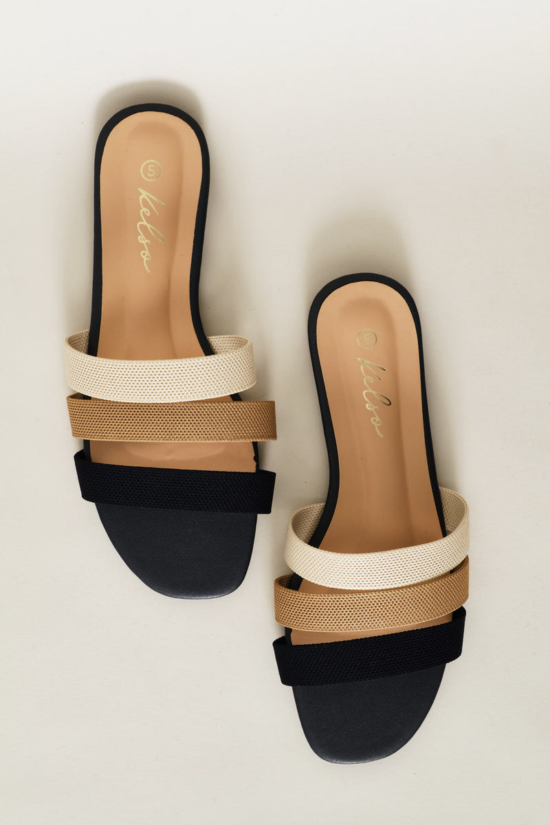 Mutli Color 3 Strap Knit Mule Sandal - Multi