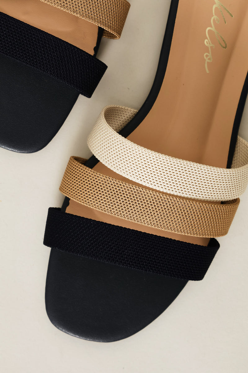 Mutli Color 3 Strap Knit Mule Sandal - Multi