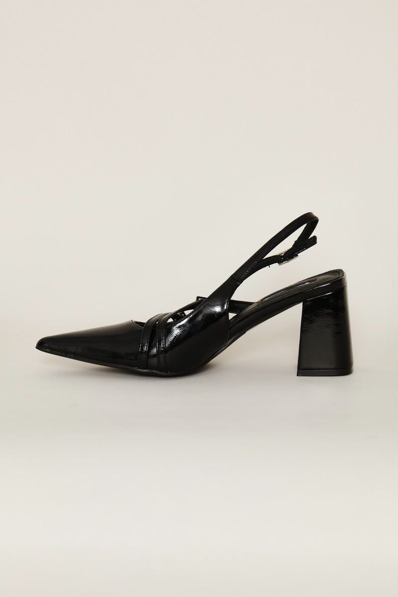 Double Buckle Strap Block Slingback Heel - Black