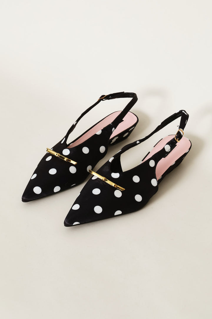 Pointy Polka Dot Slingback - Black/Cream