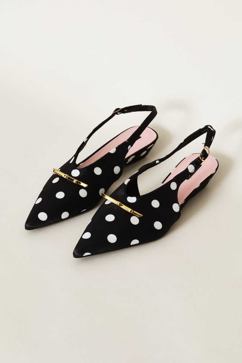 Pointy Polka Dot Slingback - Black/Cream