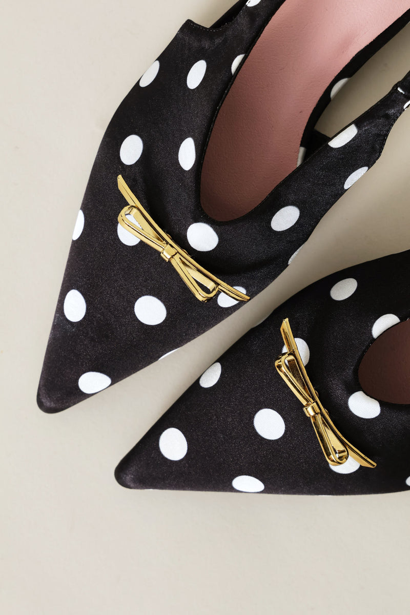 Pointy Polka Dot Slingback - Black/Cream