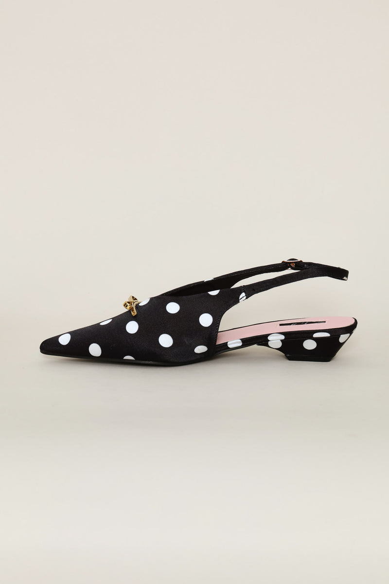 Pointy Polka Dot Slingback - Black/Cream