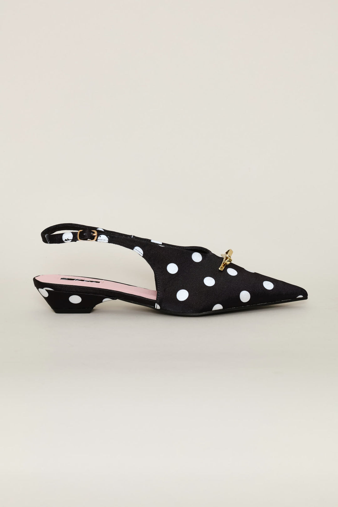Pointy Polka Dot Slingback - Black/Cream