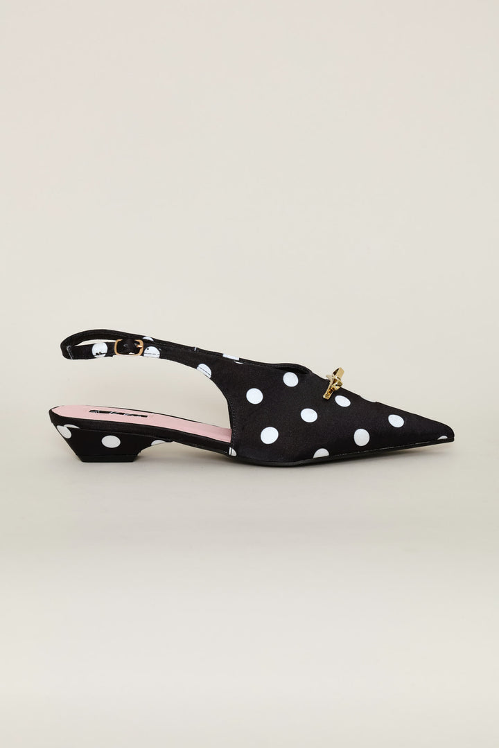 Pointy Polka Dot Slingback - Black/Cream