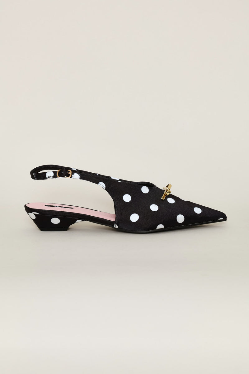 Pointy Polka Dot Slingback - Black/Cream