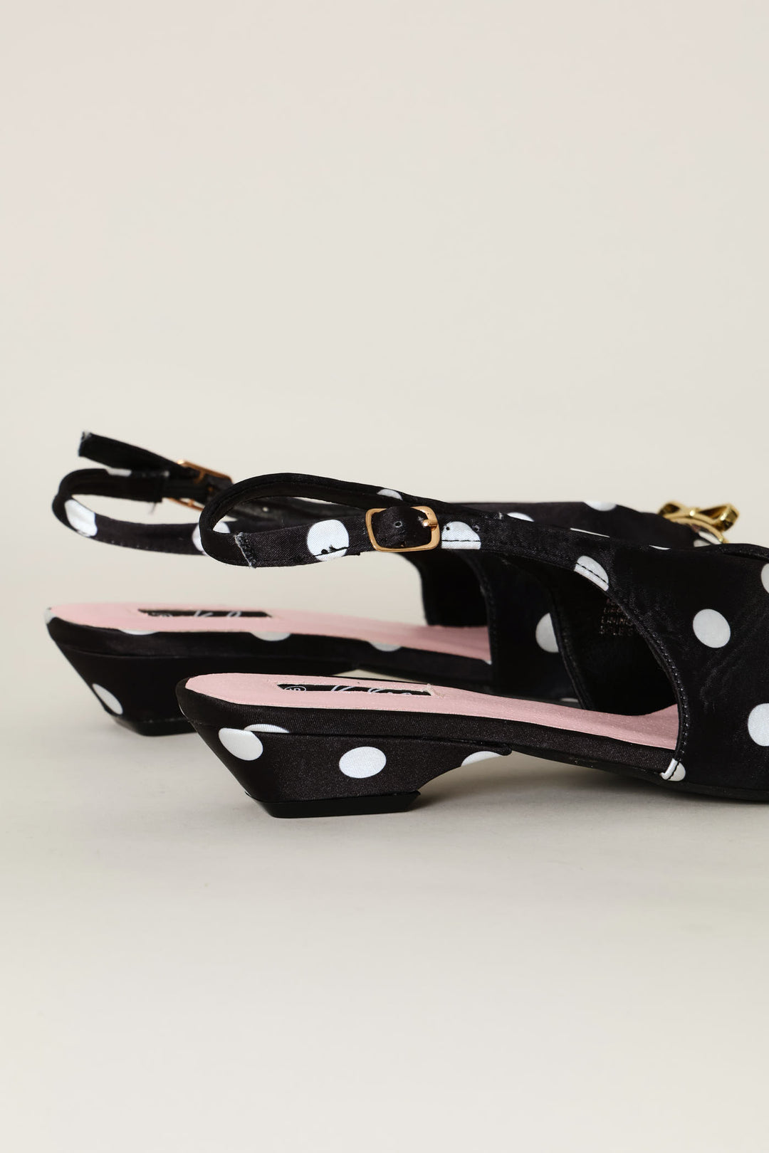 Pointy Polka Dot Slingback - Black/Cream