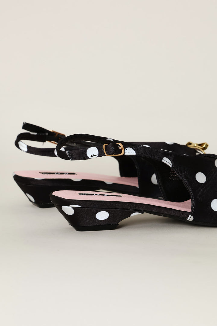 Pointy Polka Dot Slingback - Black/Cream