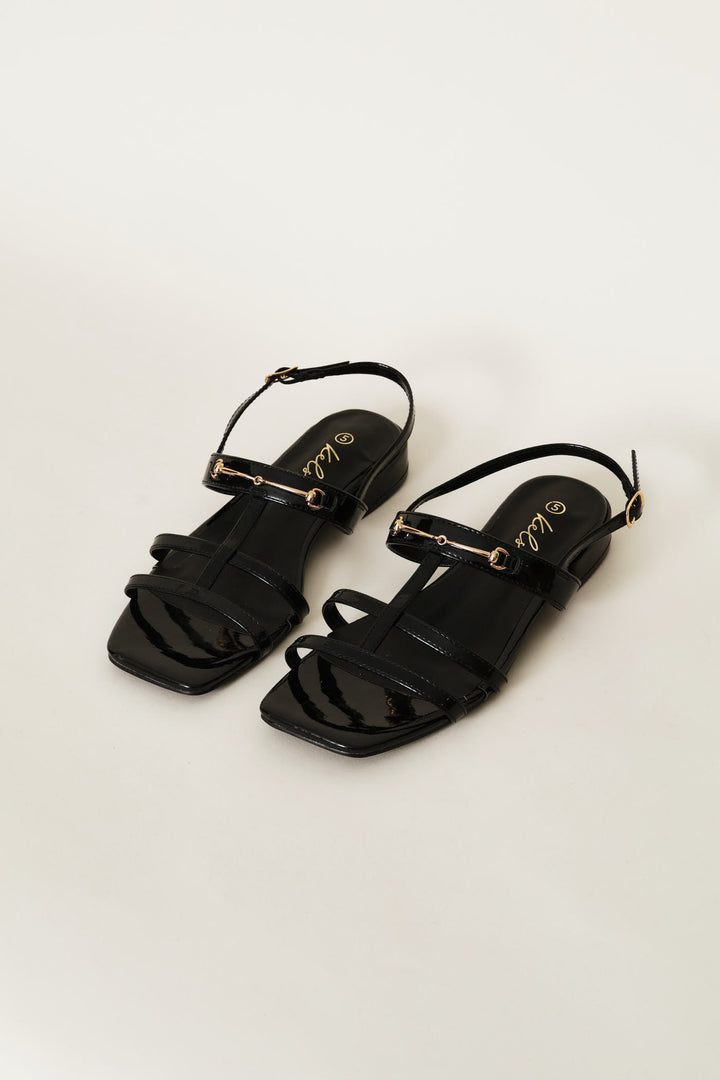 Multi Thin Strap T-Bar Sandal - Black