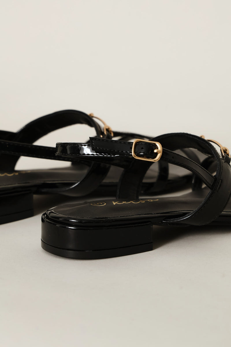 Multi Thin Strap T-Bar Sandal - Black