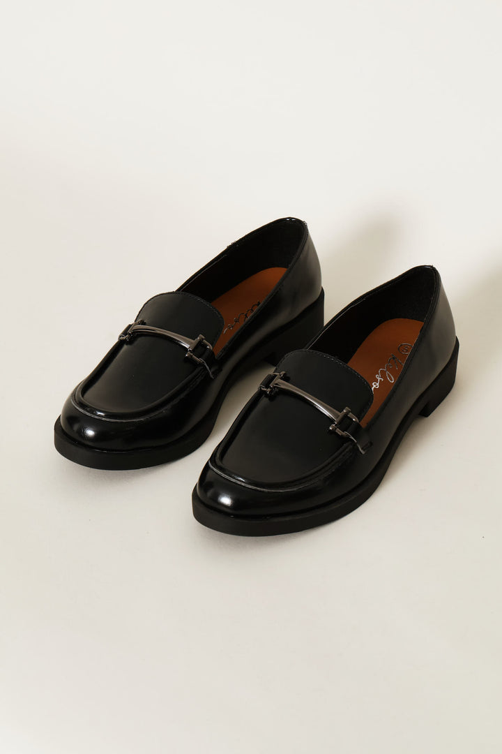 Shiny Bar Trim Loafer - Black