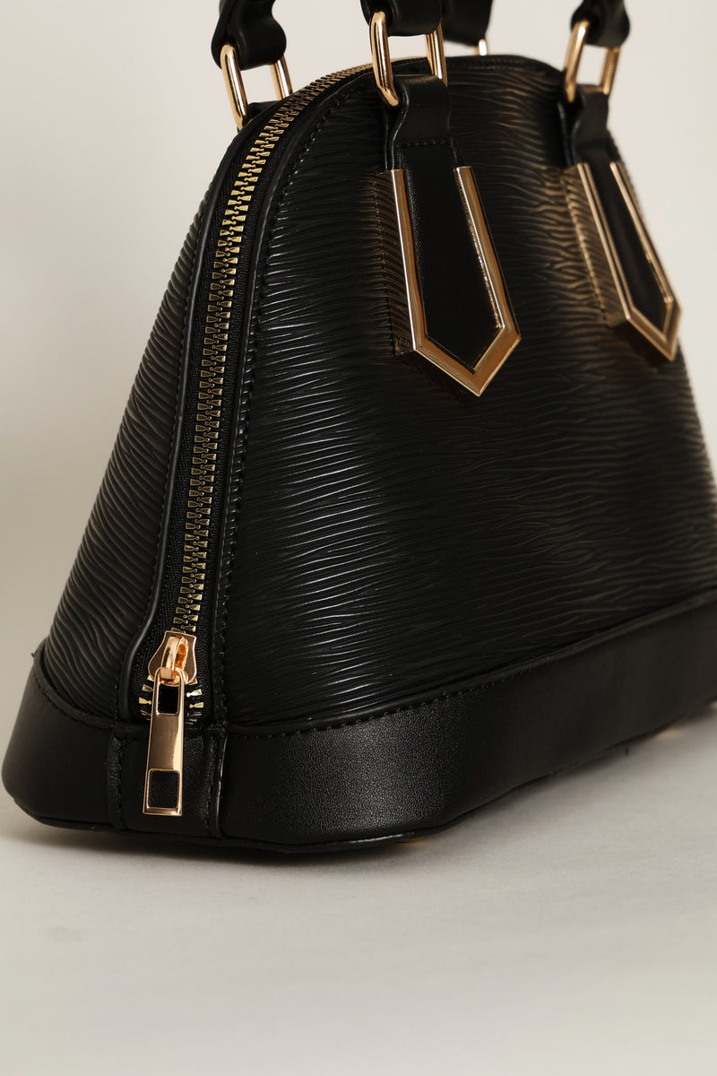 Dome Top Handle Crossbody Bag - Black
