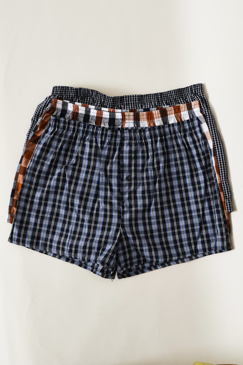 3 Pack Check Poly Woven Boxers - Multi
