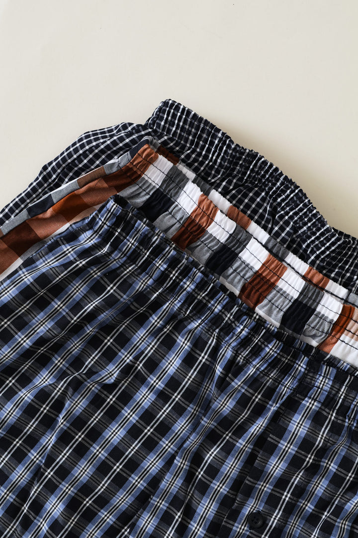 3 Pack Check Poly Woven Boxers - Multi